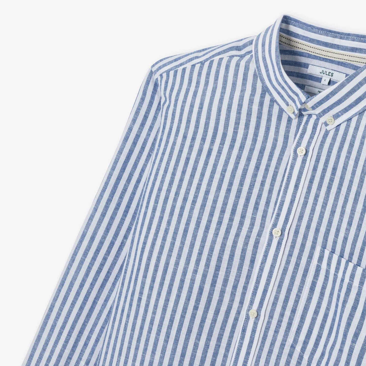 Regular gestreept hemd in katoen en linnen