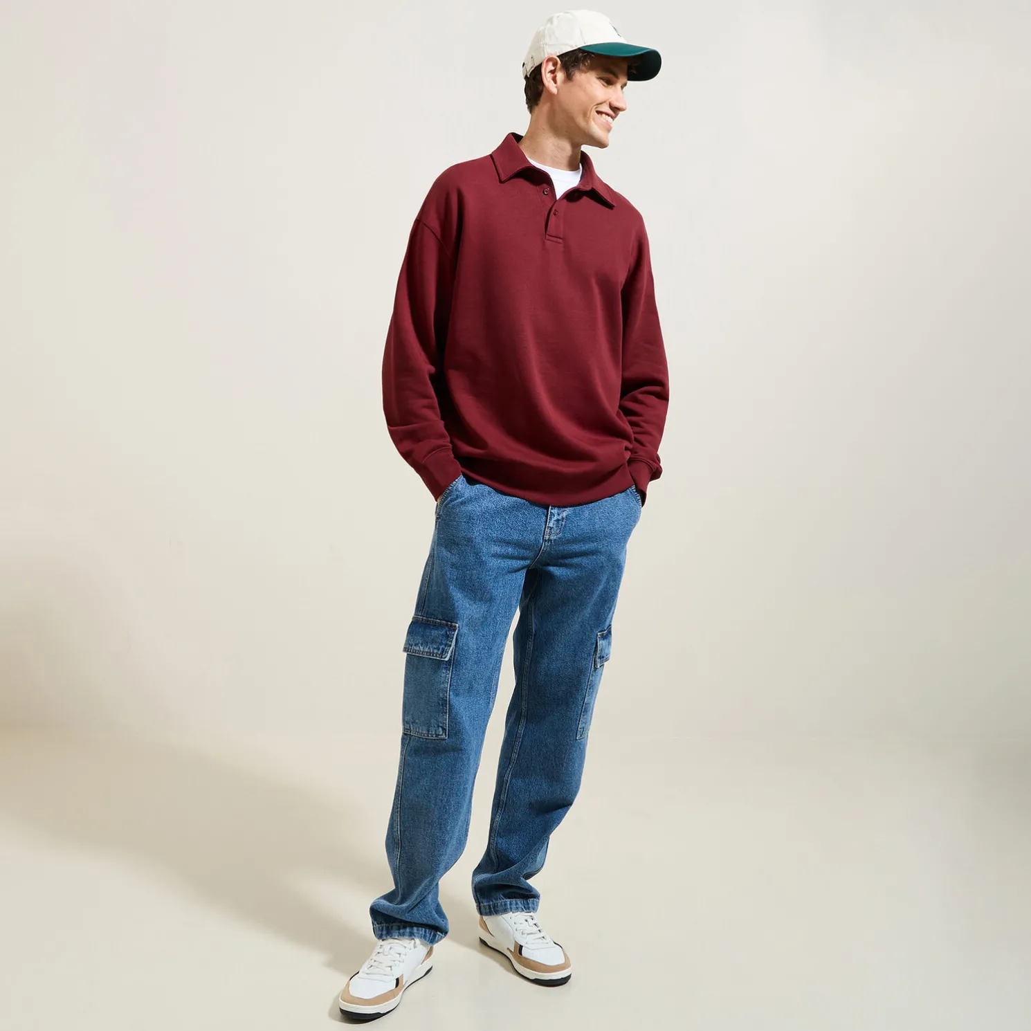 Relaxed effen sweater met polokraag