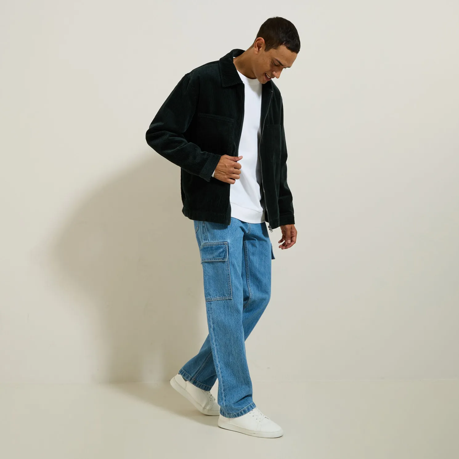 Ribfluwelen jack hemdskraag