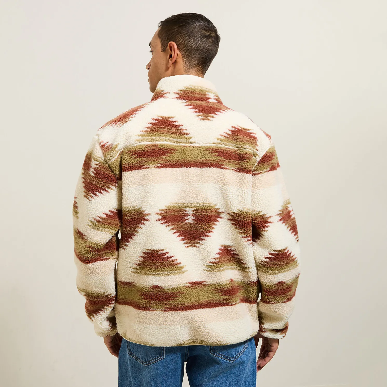 Sherpasweater met ritskraag en print