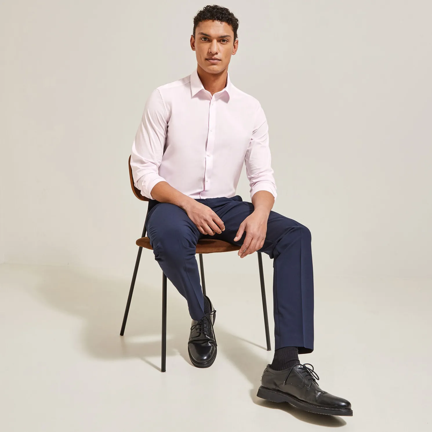 Slim effen hemd in gerecyclede polyamide