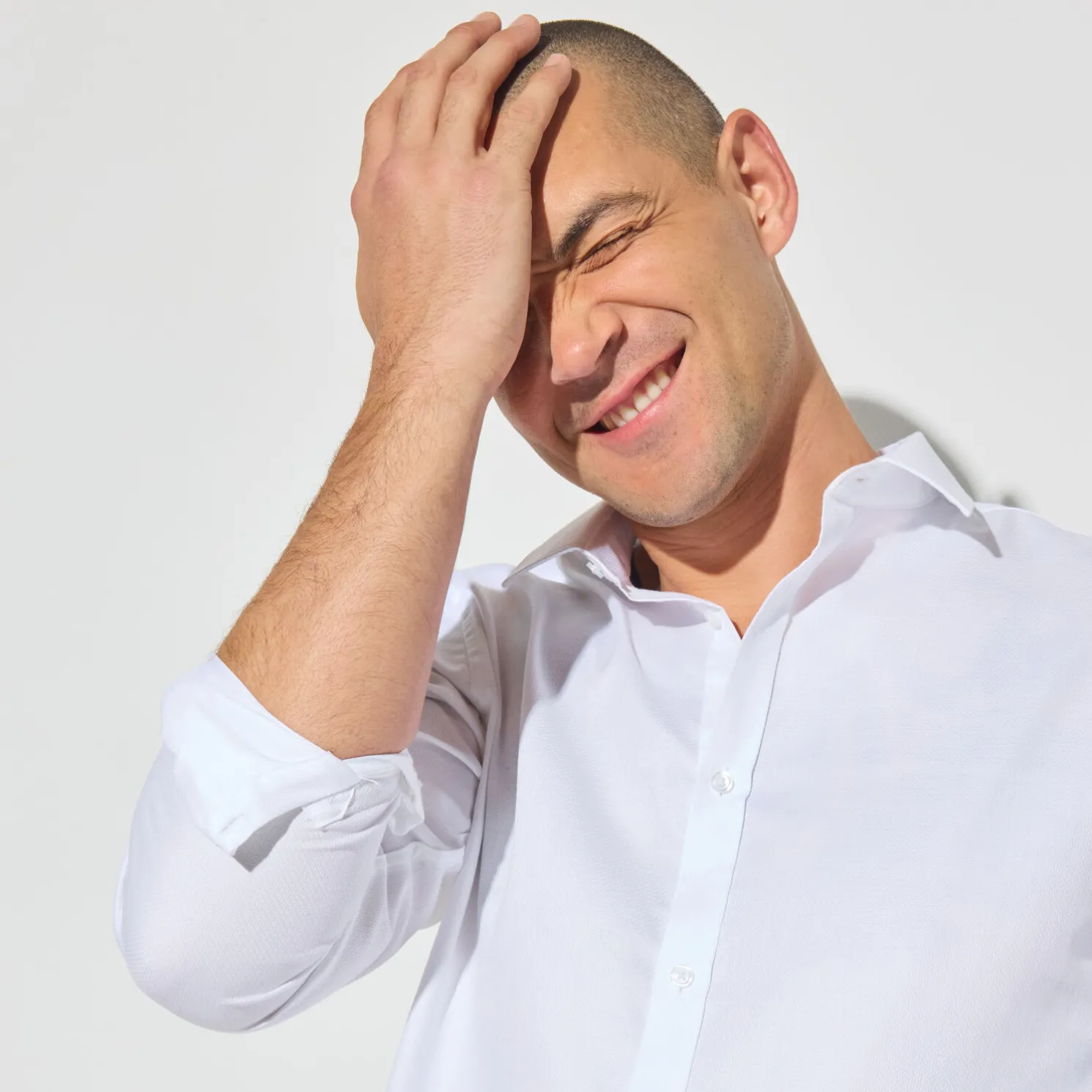 Slim effen hemd 'stay white/black' in katoen