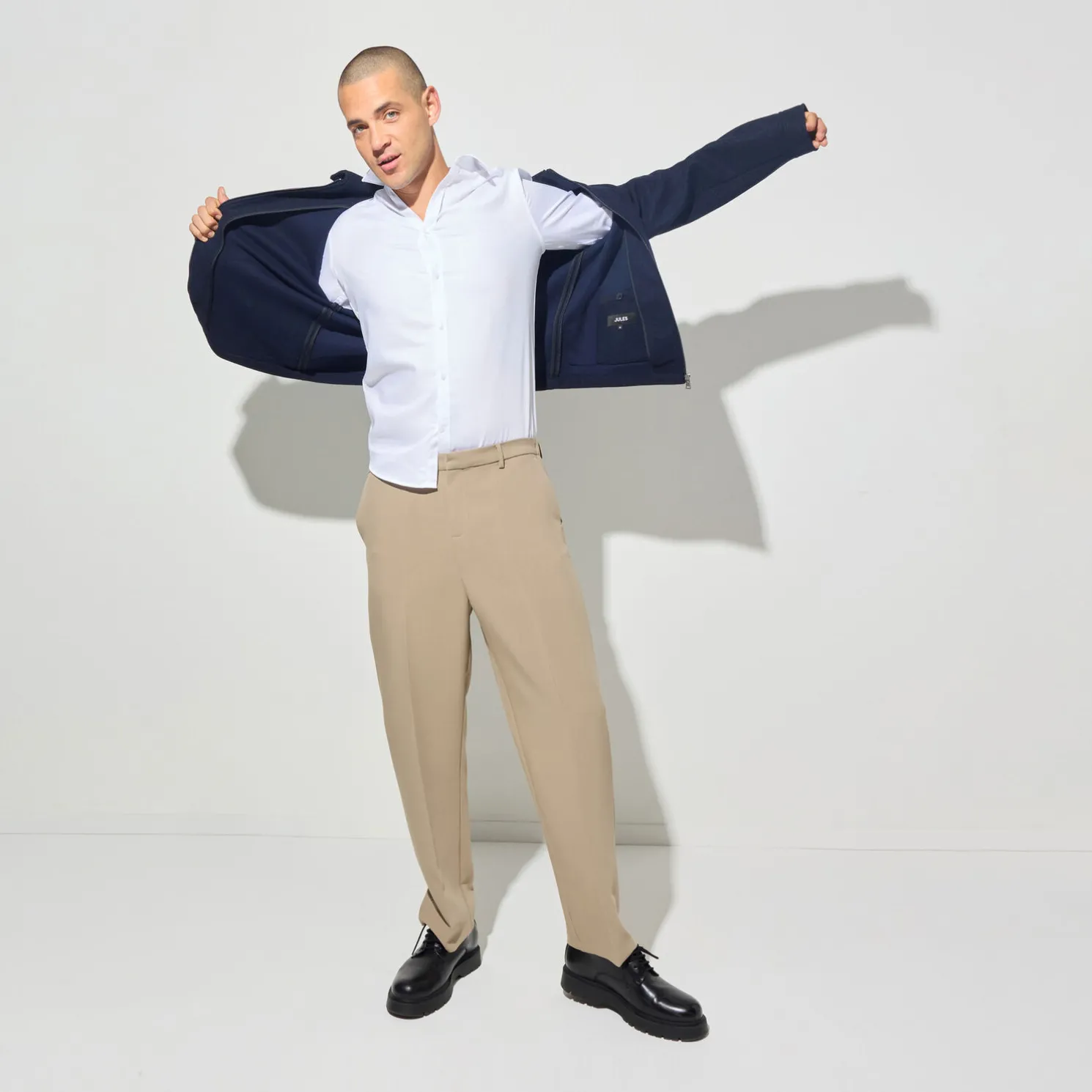 Slim effen hemd 'stay white/black' in katoen