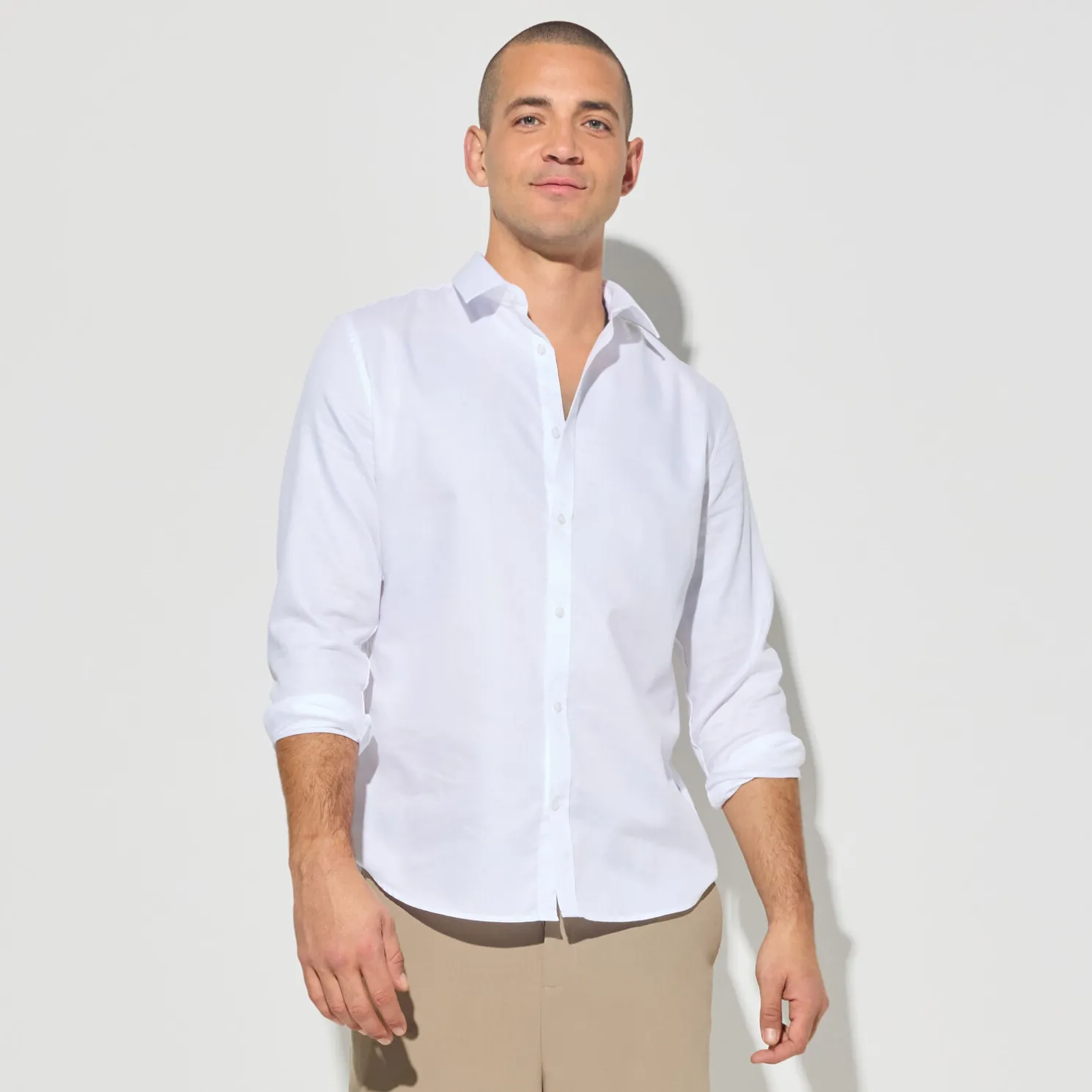 Slim effen hemd 'stay white/black' in katoen