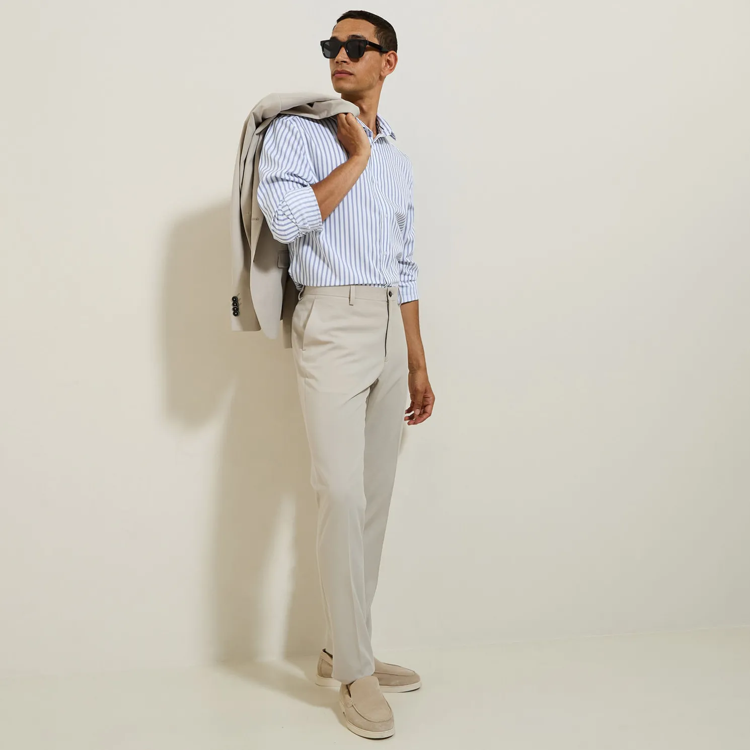 Slim fit gestreept katoenen overhemd, strijkvrij