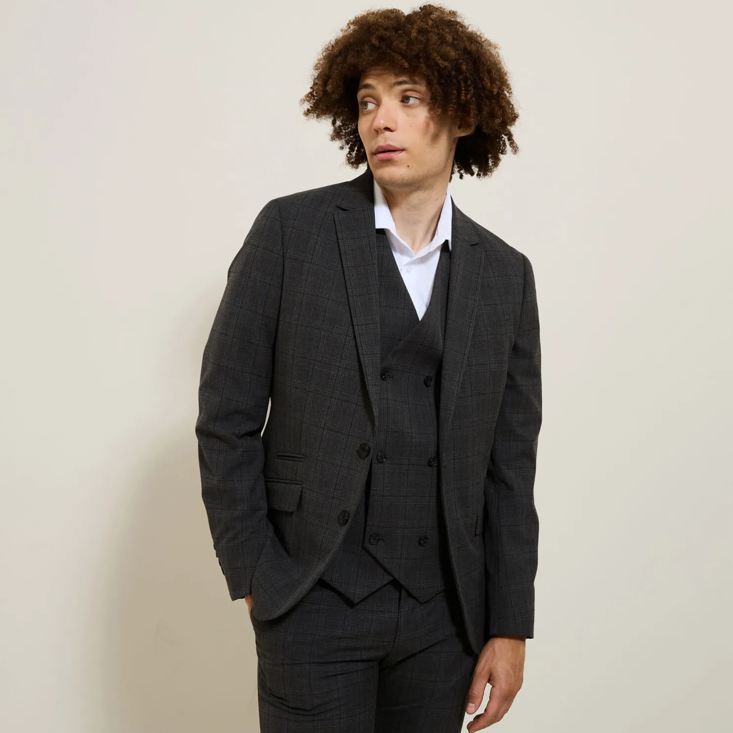 Slim geruit kostuumvest