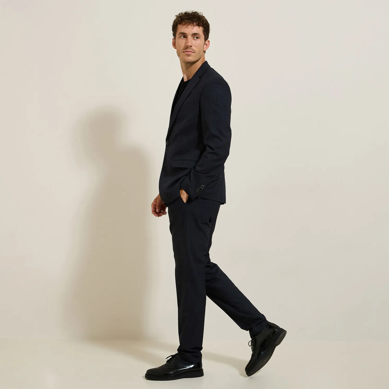 Slim geruite bi-stretch kostuumbroek