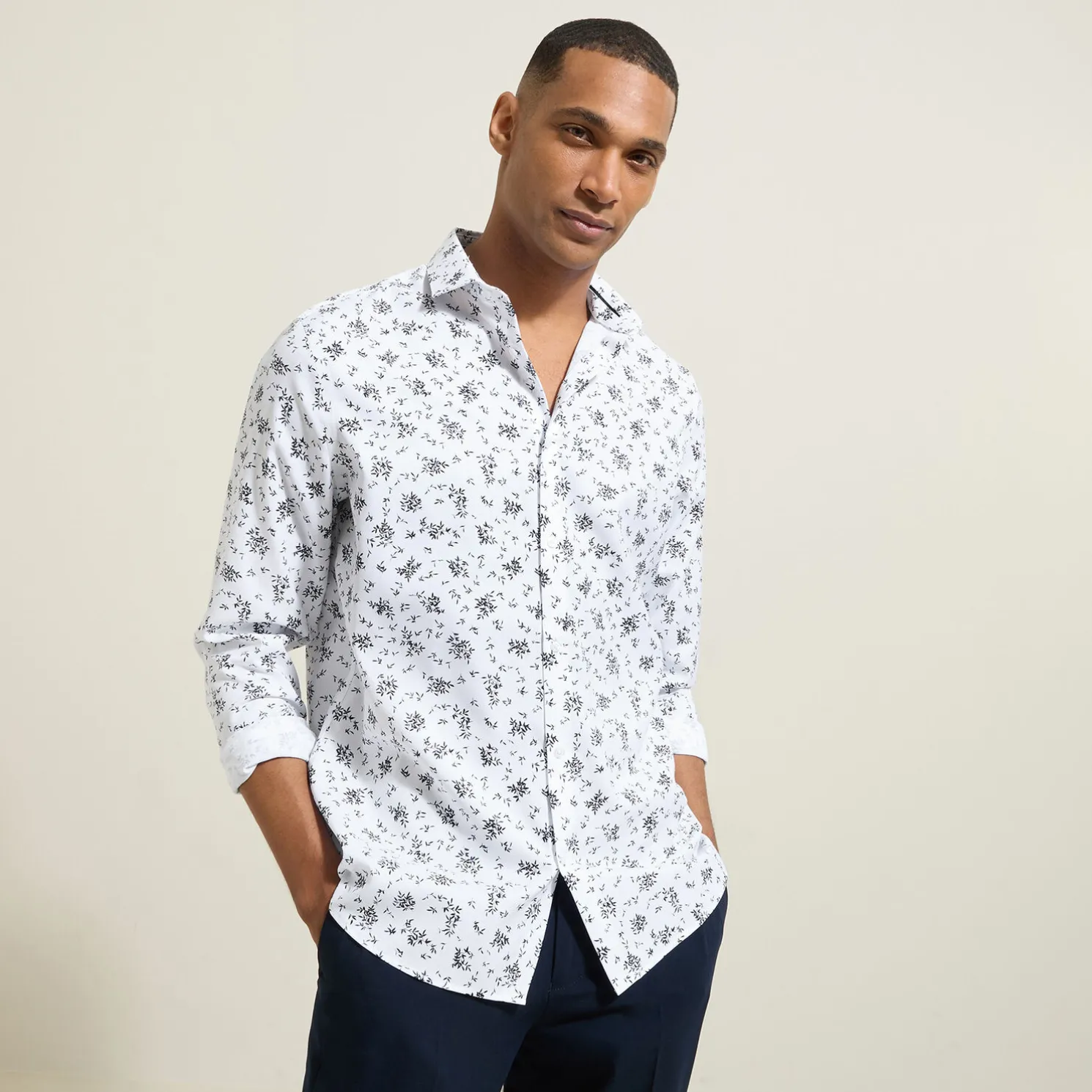 Slim hemd met bloemenprint in katoen