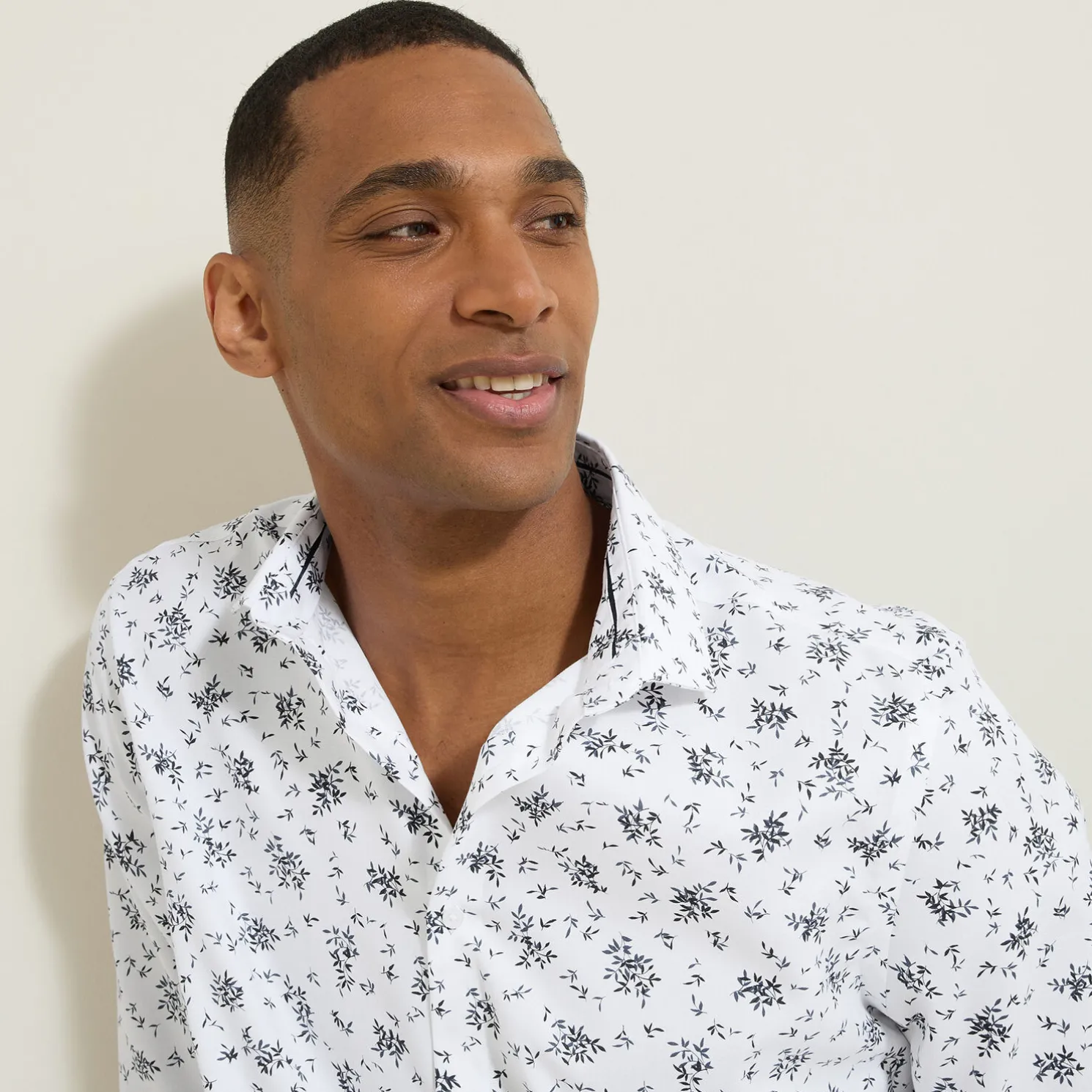 Slim hemd met bloemenprint in katoen