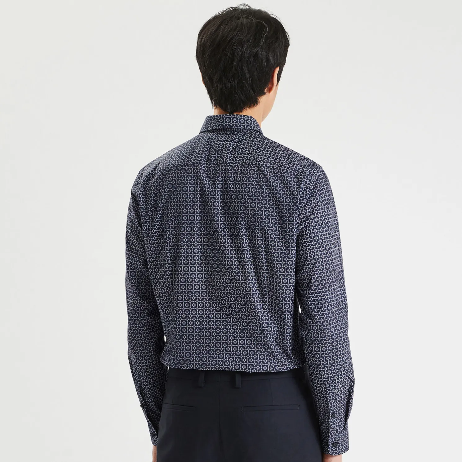 Slim hemd met geometrische print in biokatoen