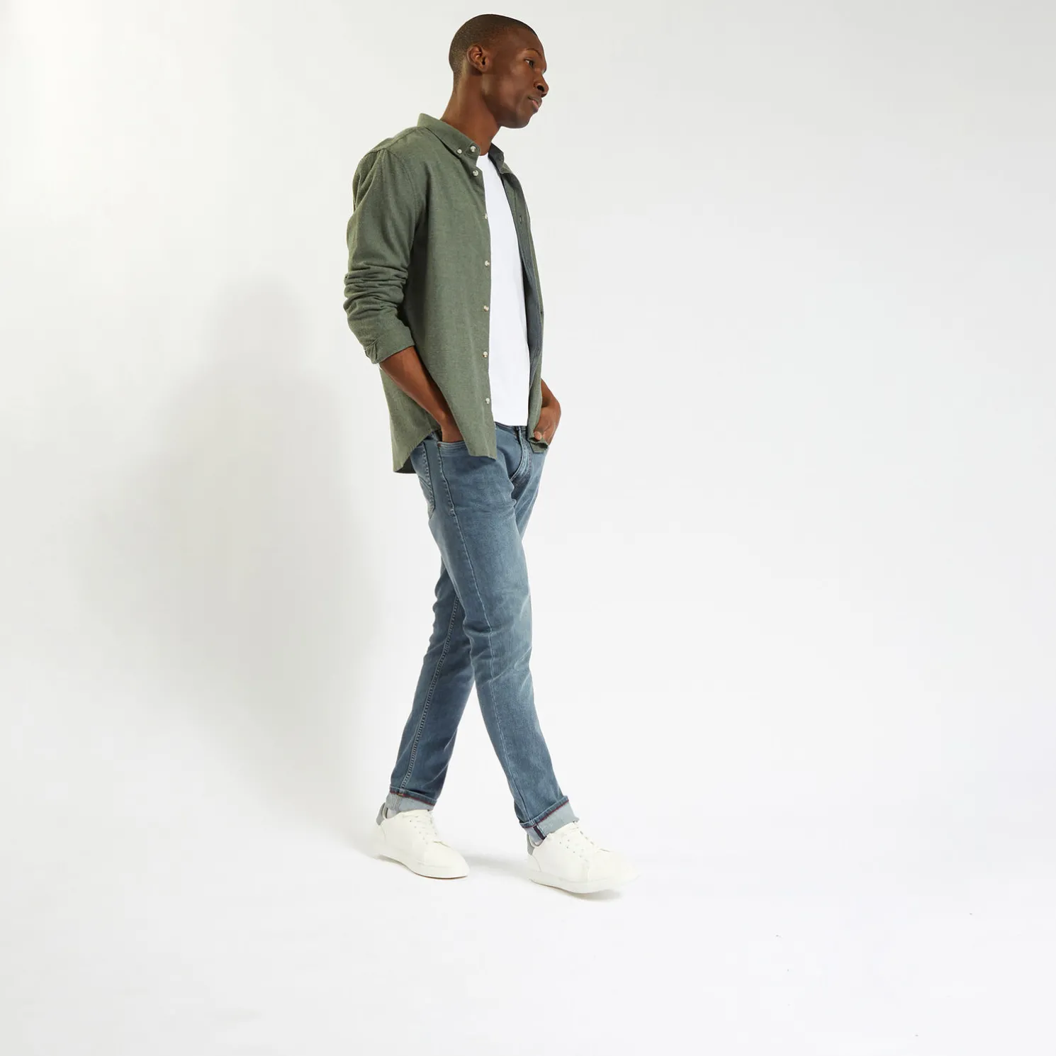 Slim jeans in 3 lengtes en gerecycled polyester