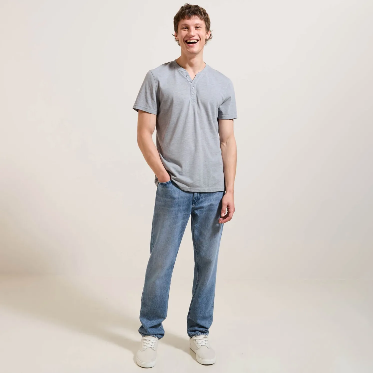 Slim T-shirt met Tunesische kraag