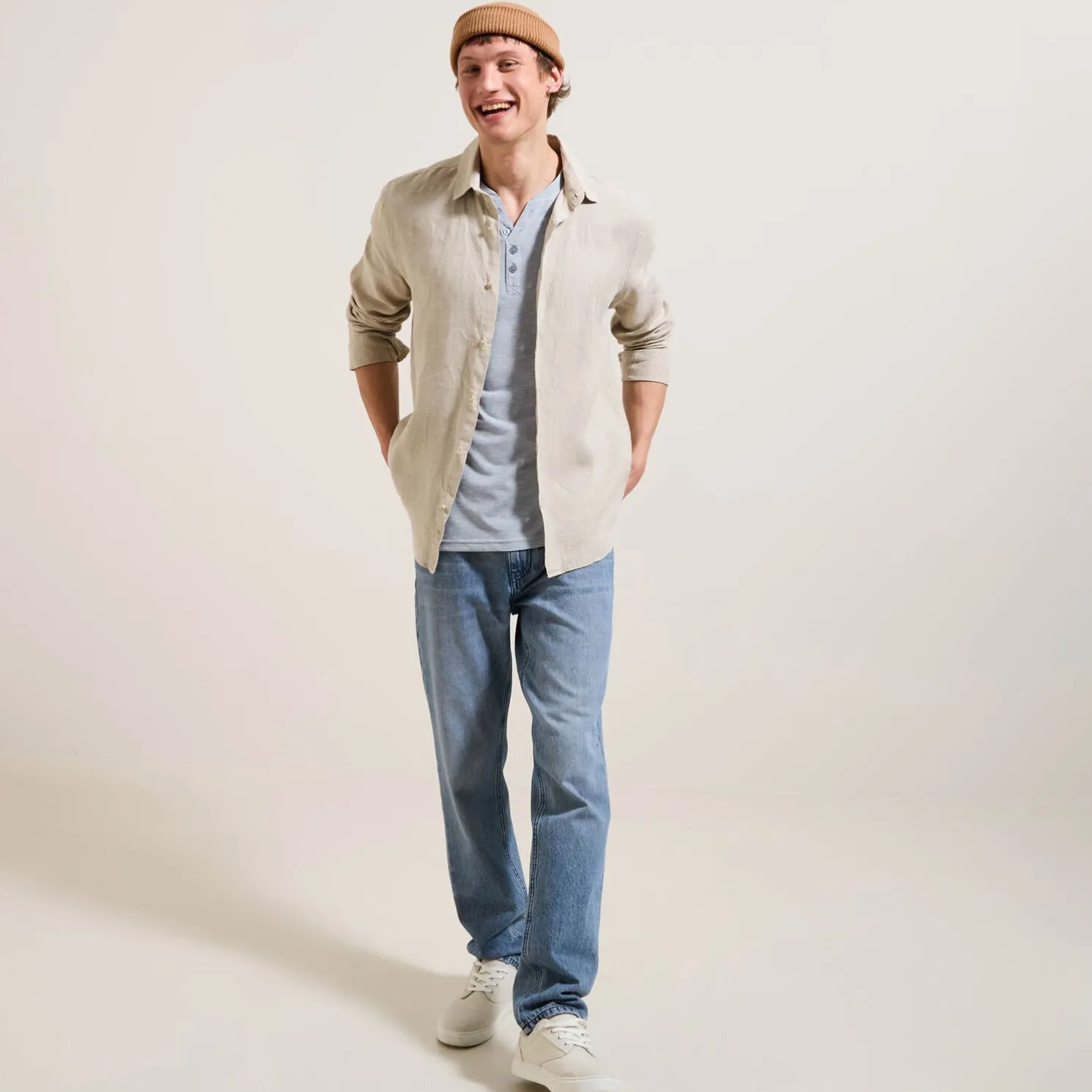 Slim T-shirt met Tunesische kraag