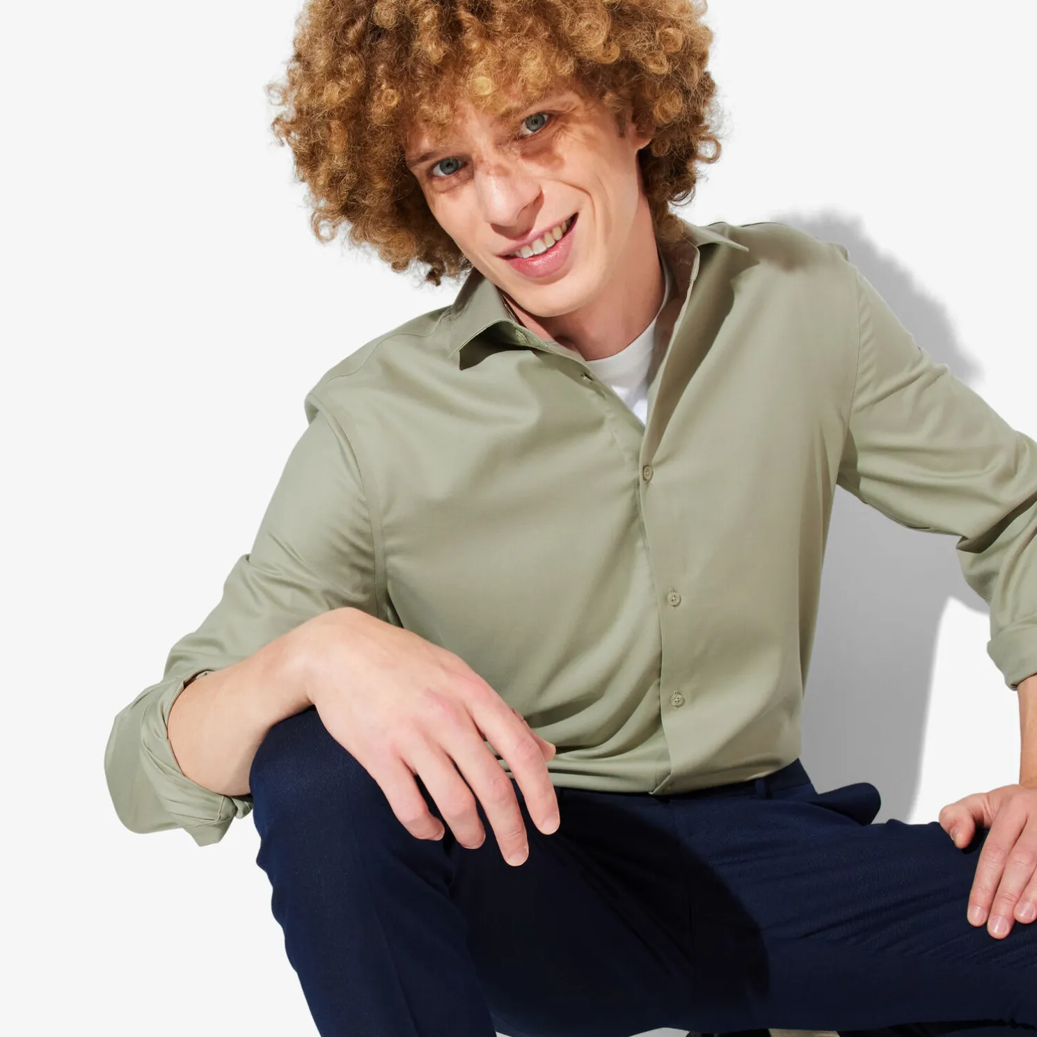 Strijkvrij slim effen hemd in katoen