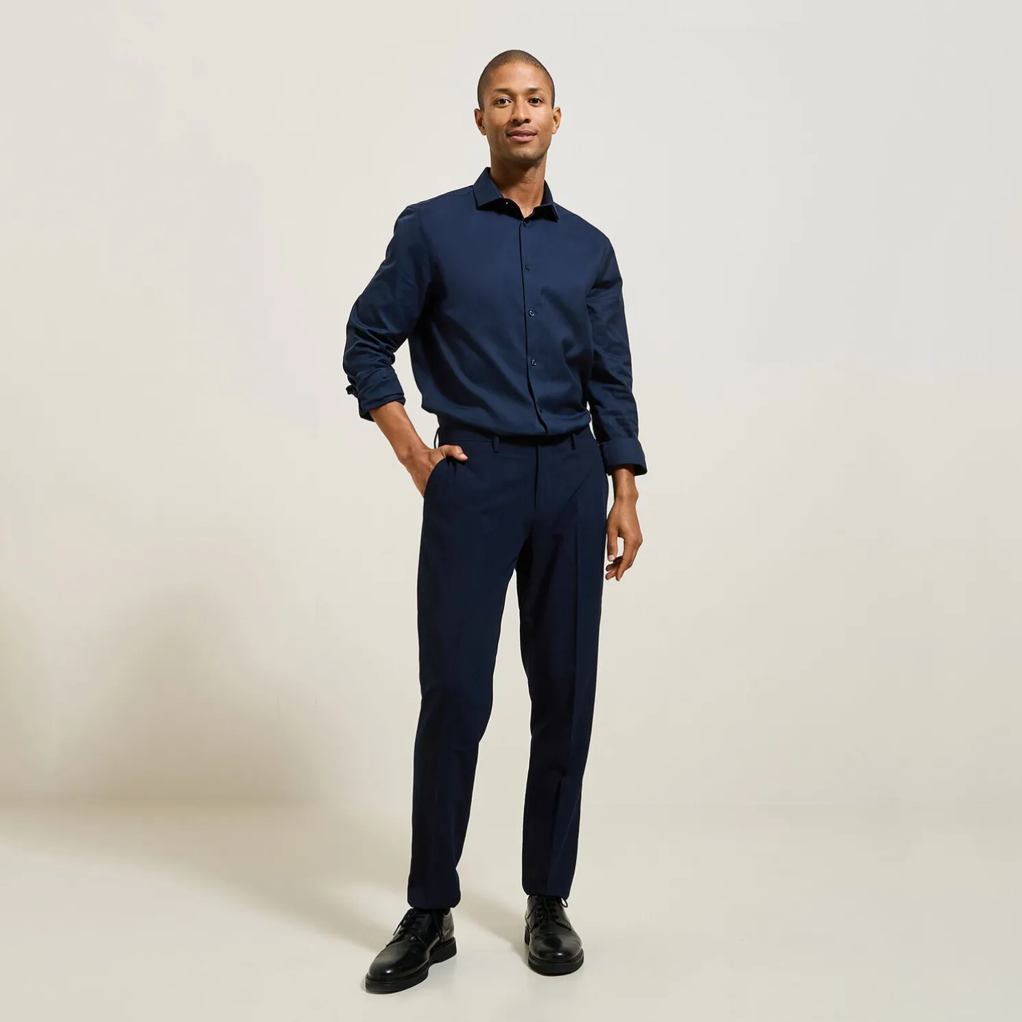 Strijkvrij slim effen hemd in katoen