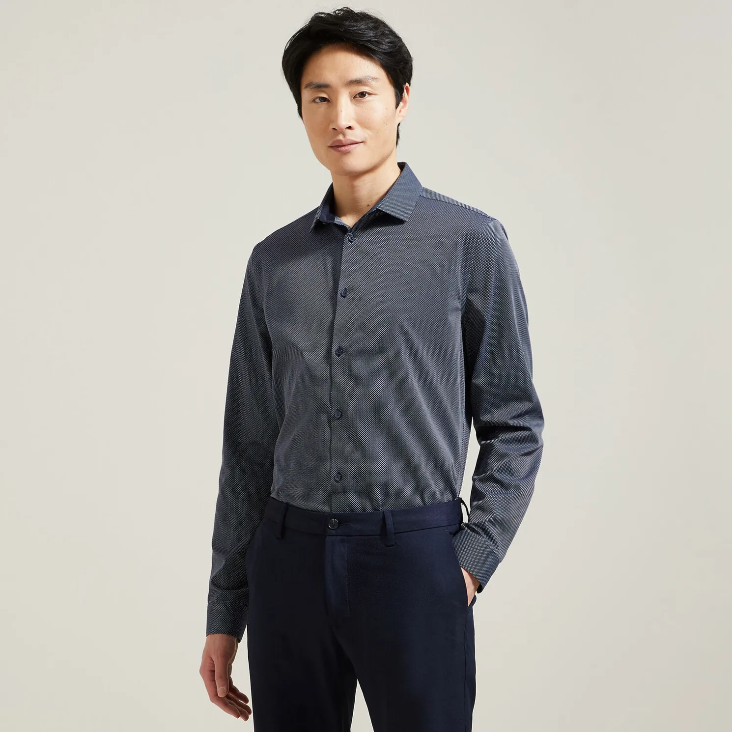 Strijkvrij slim microjacquard hemd in katoen