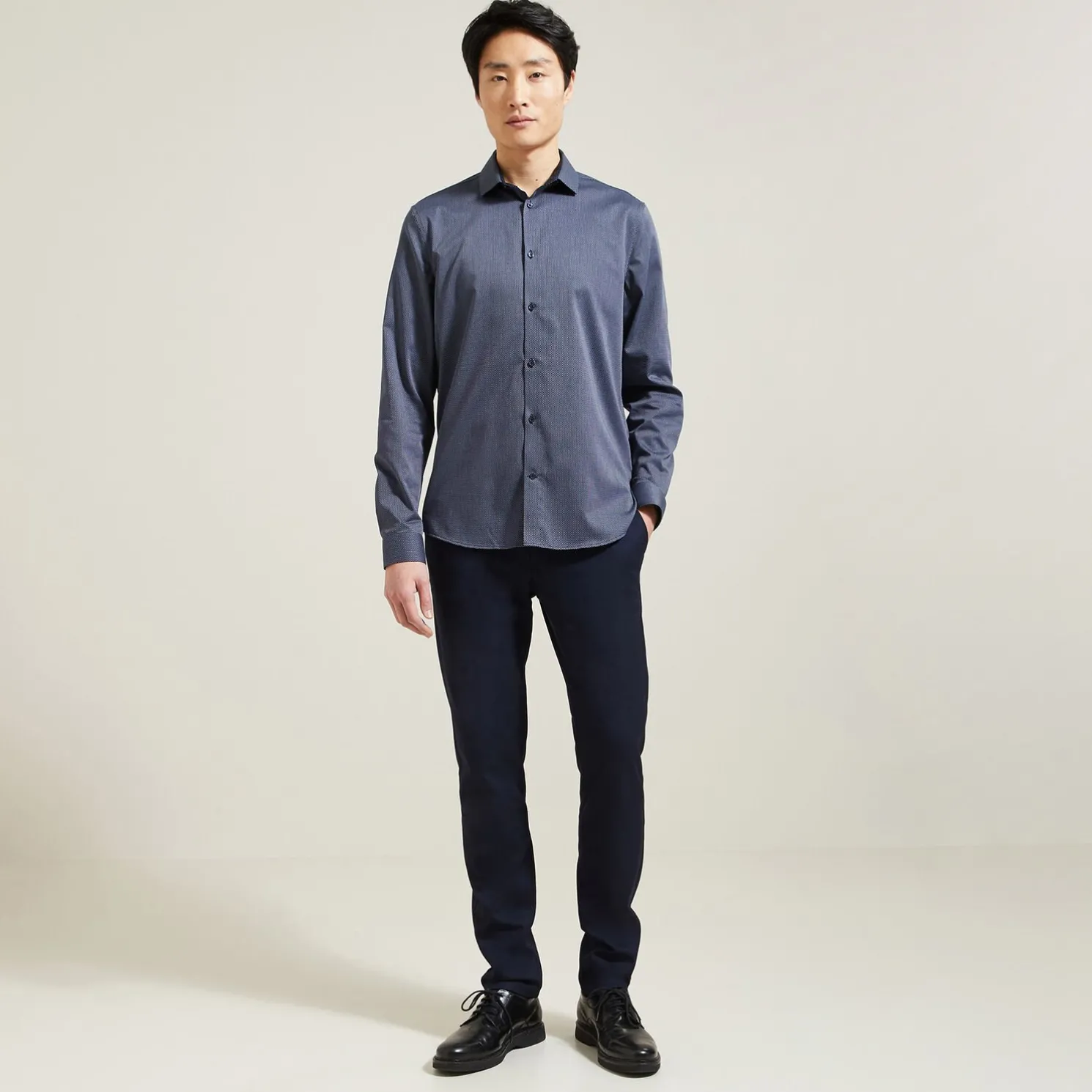 Strijkvrij slim microjacquard hemd in katoen