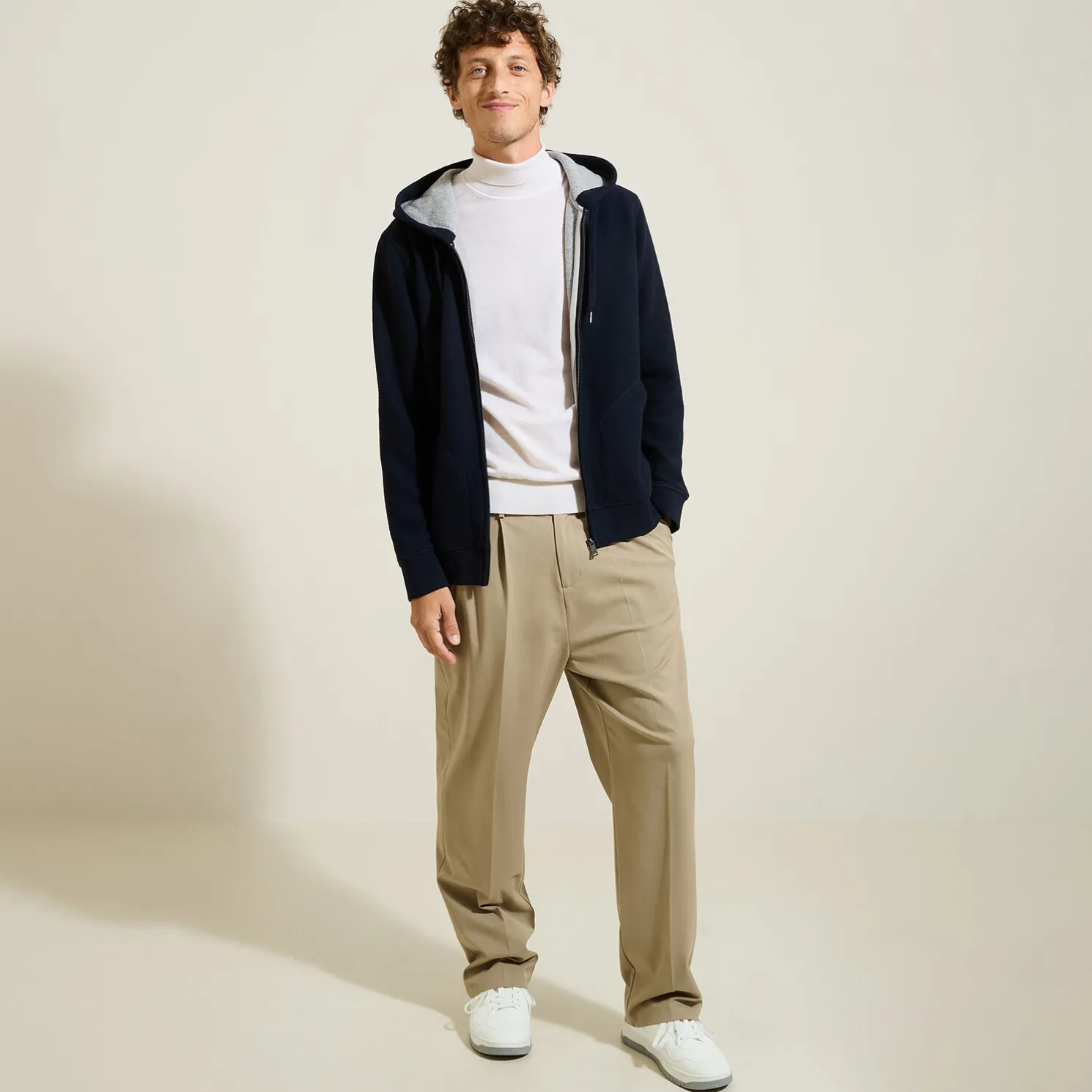 Sweater met kap en rits in tricot