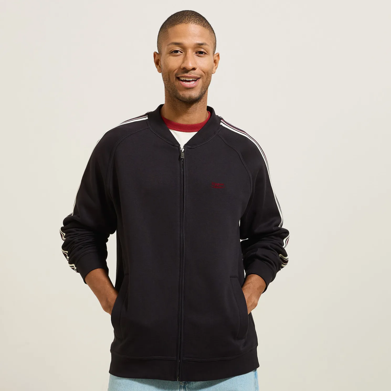 Sweater met rits en mouwstrepen