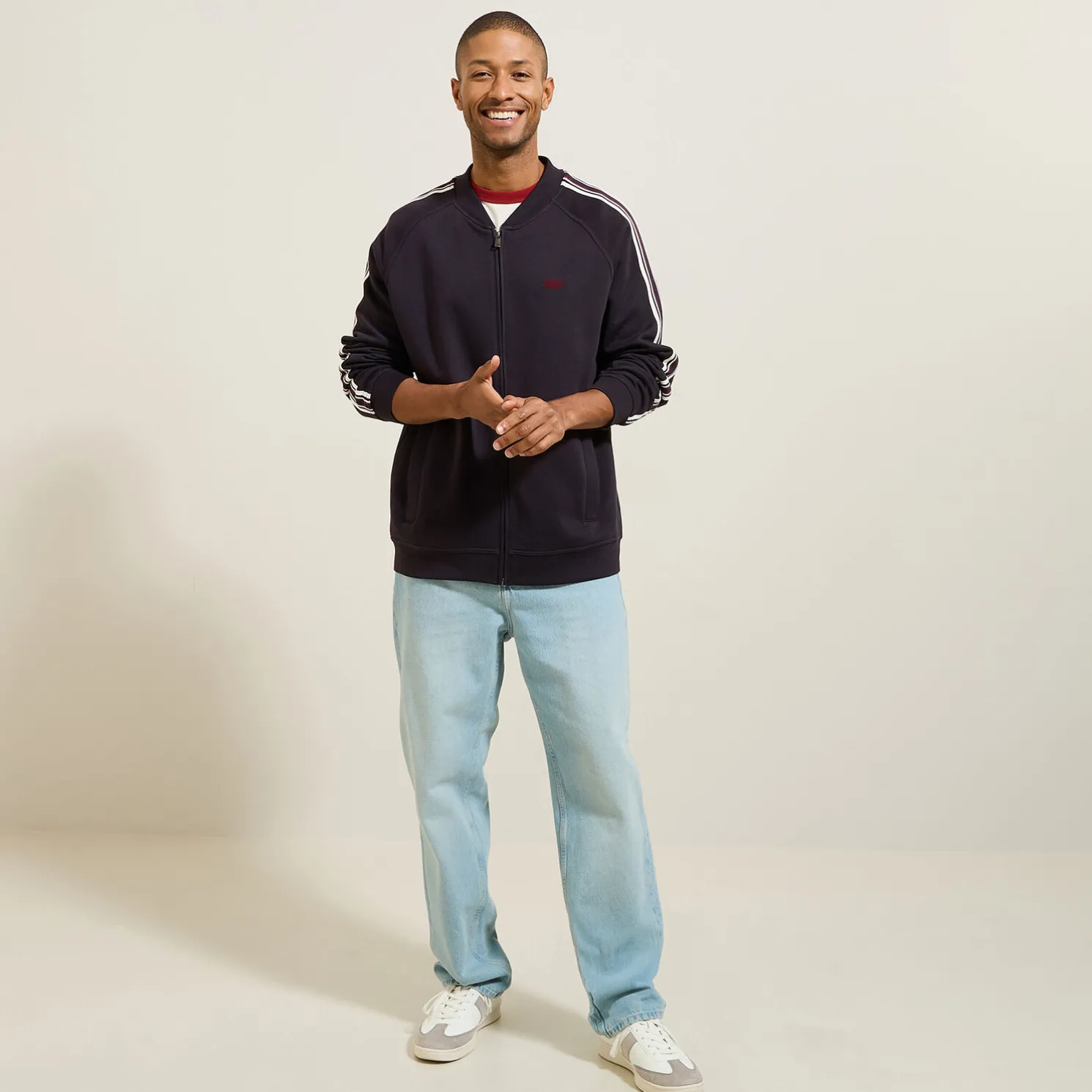 Sweater met rits en mouwstrepen