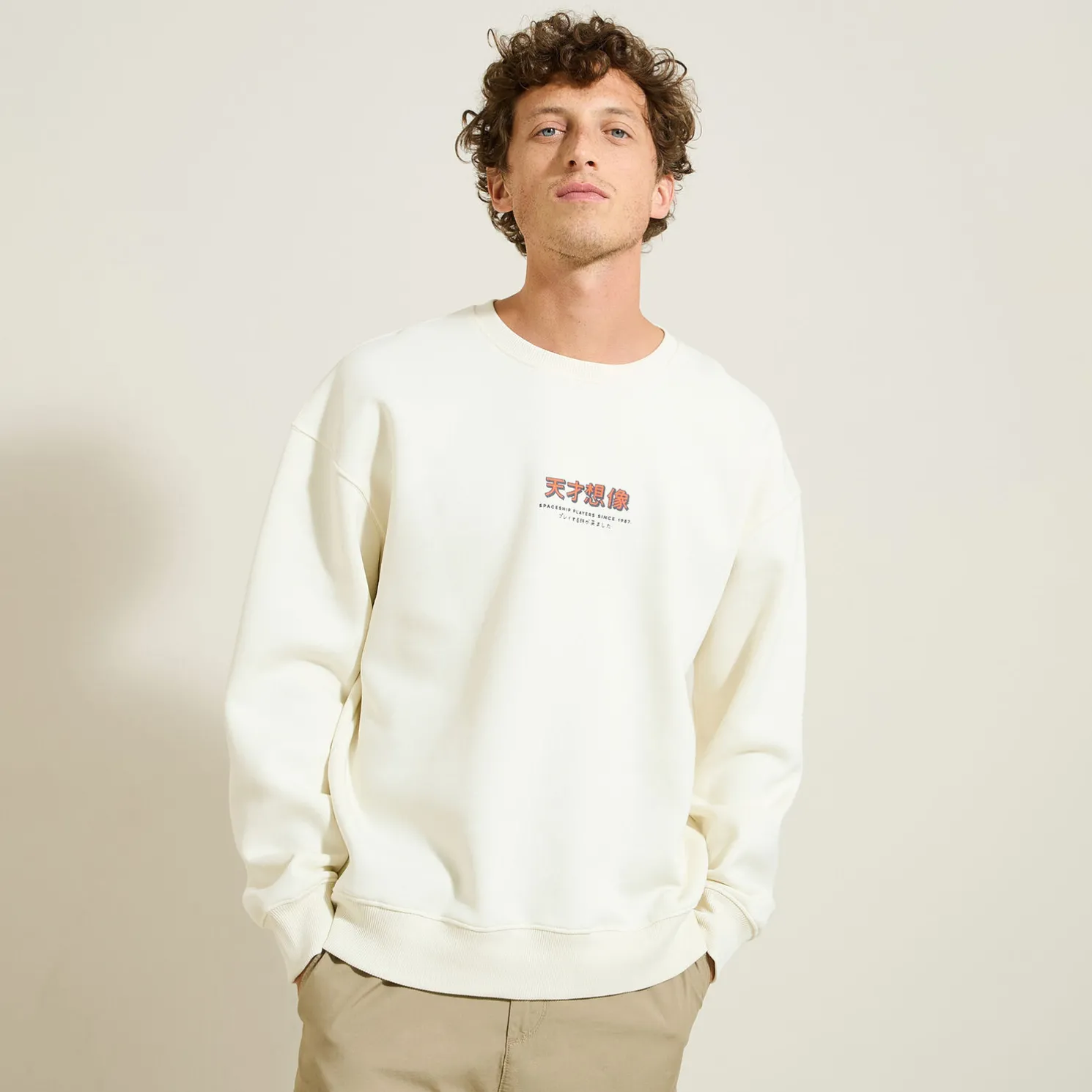 Sweater met ronde hals en print op voor-en achterk