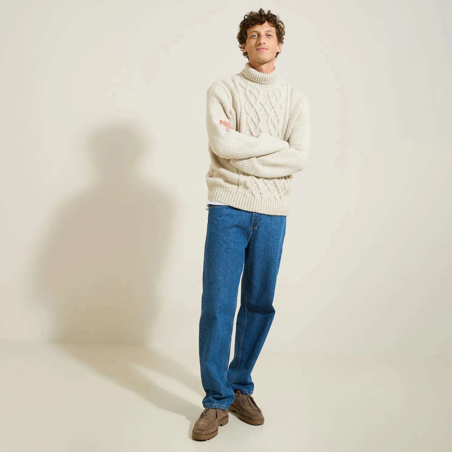 Trui met rolkraag en kabelmotief