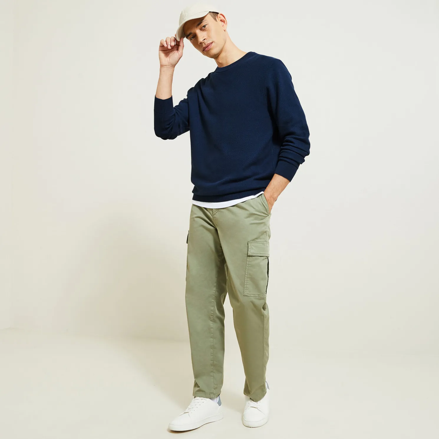 Trui ronde hals, micro honingraat weefpatroon