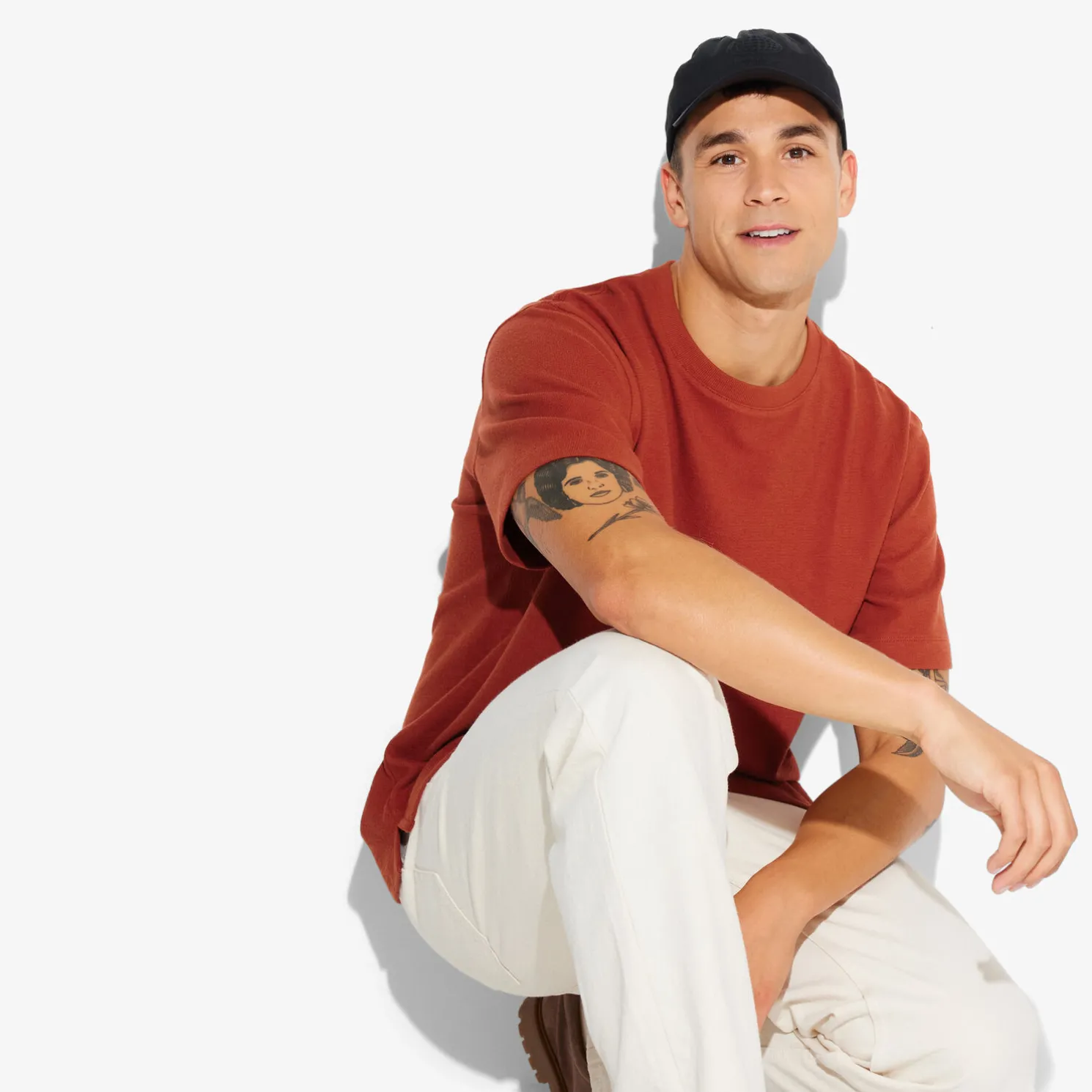 T-shirt in badstof met ronde hals