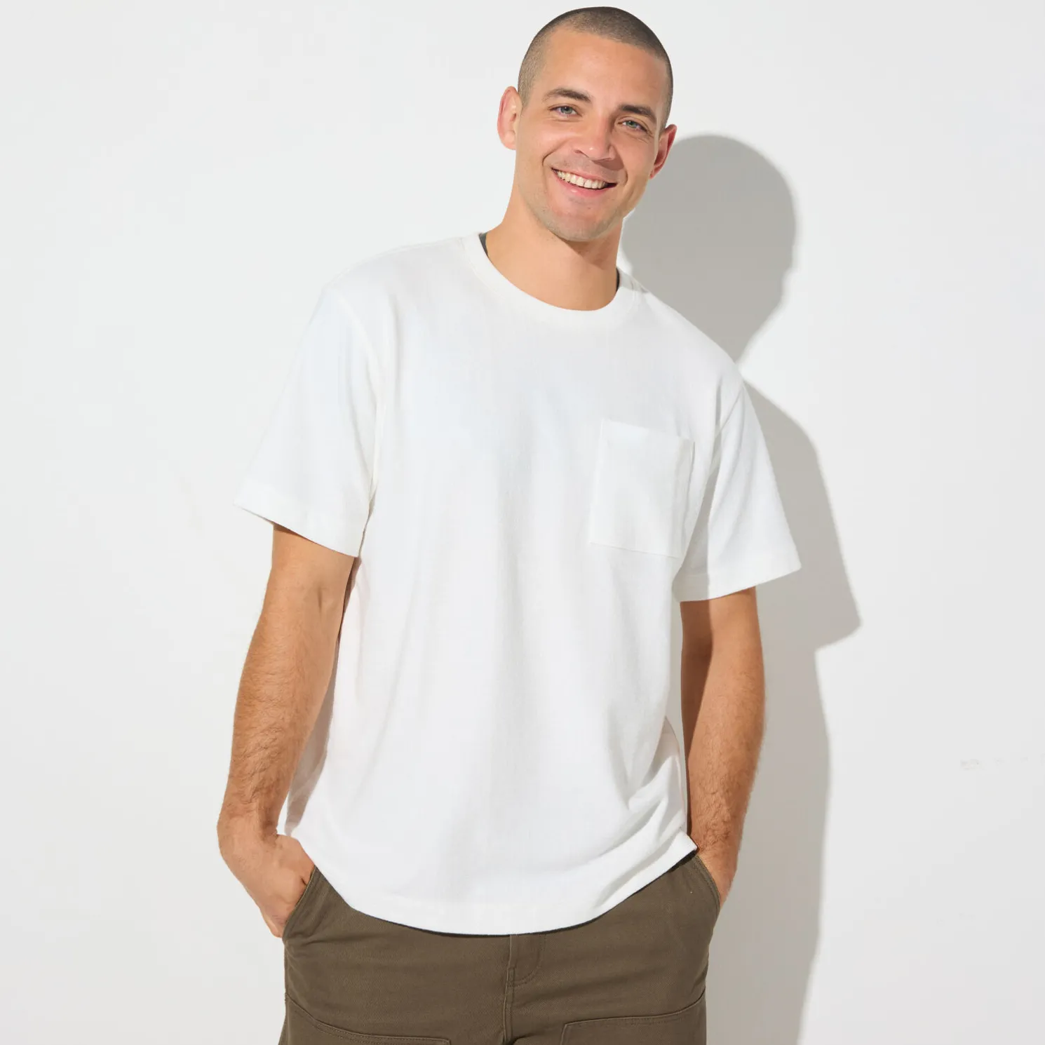 T-shirt in badstof met ronde hals