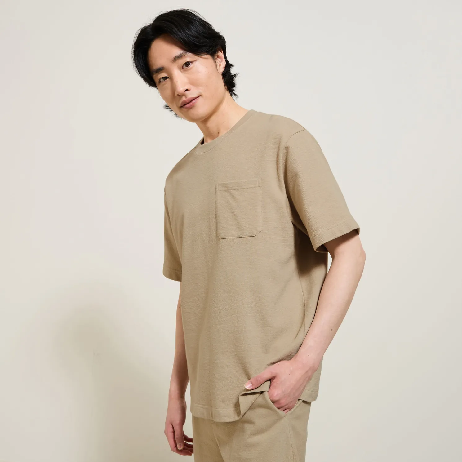 T-shirt in textuurstof met ronde hals