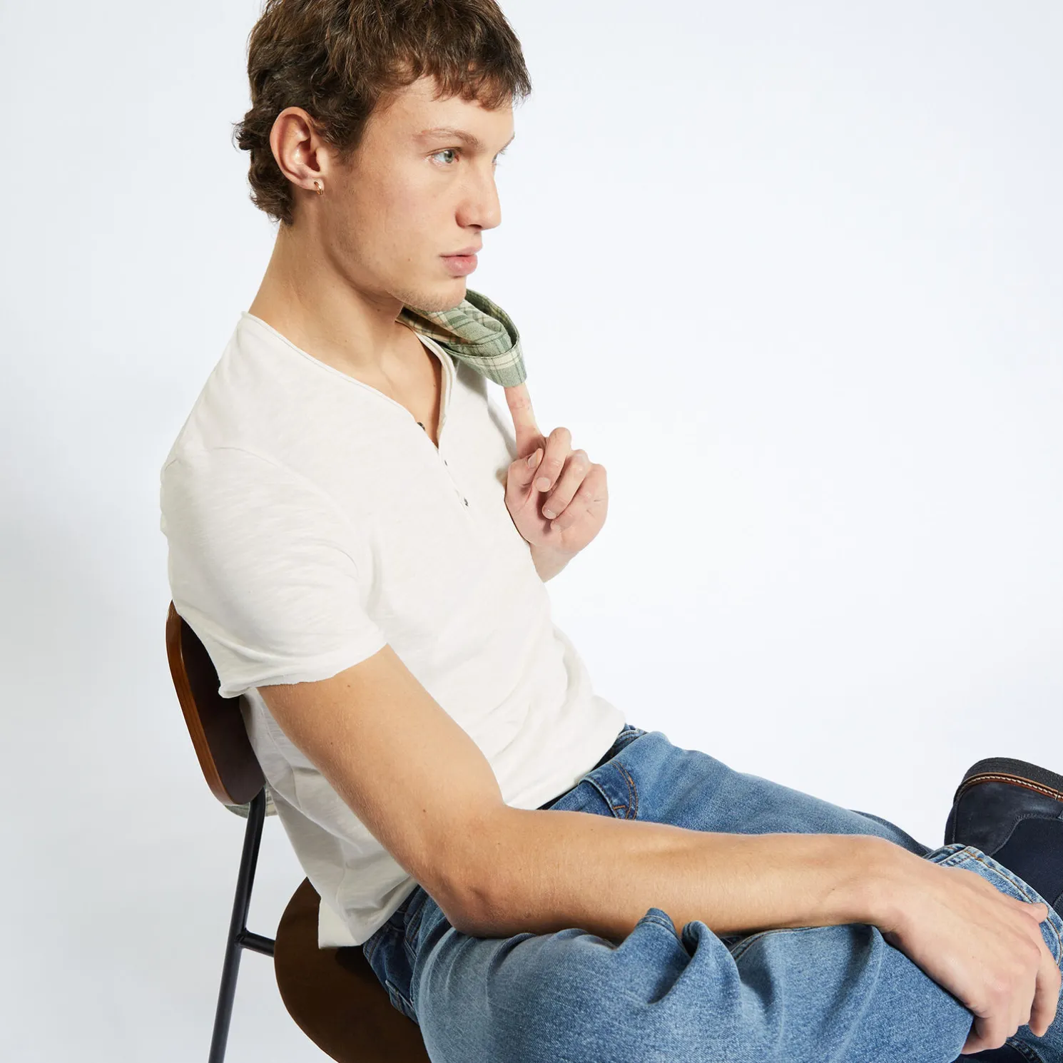 T-shirt met knooplijst in gevlamde stof