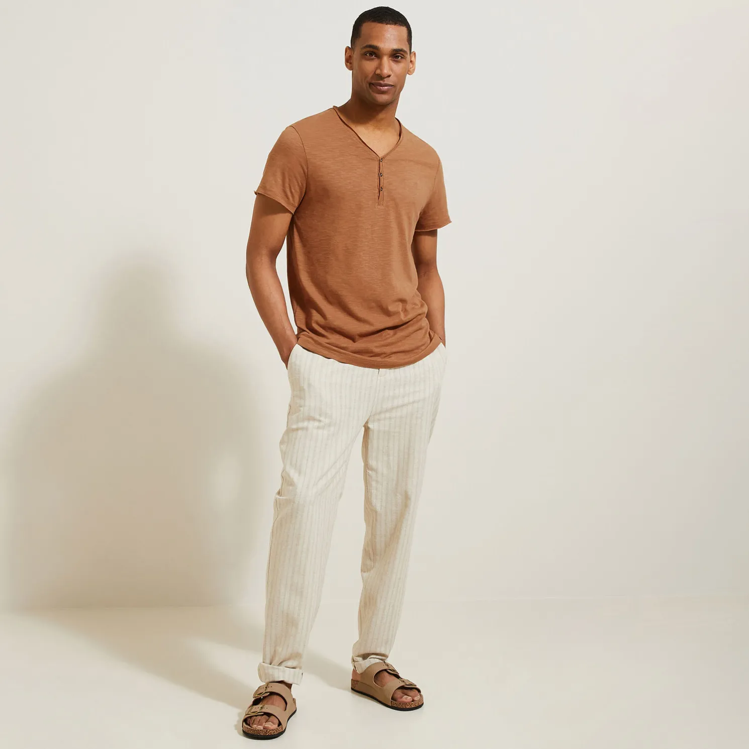 T-shirt met knooplijst in gevlamde stof