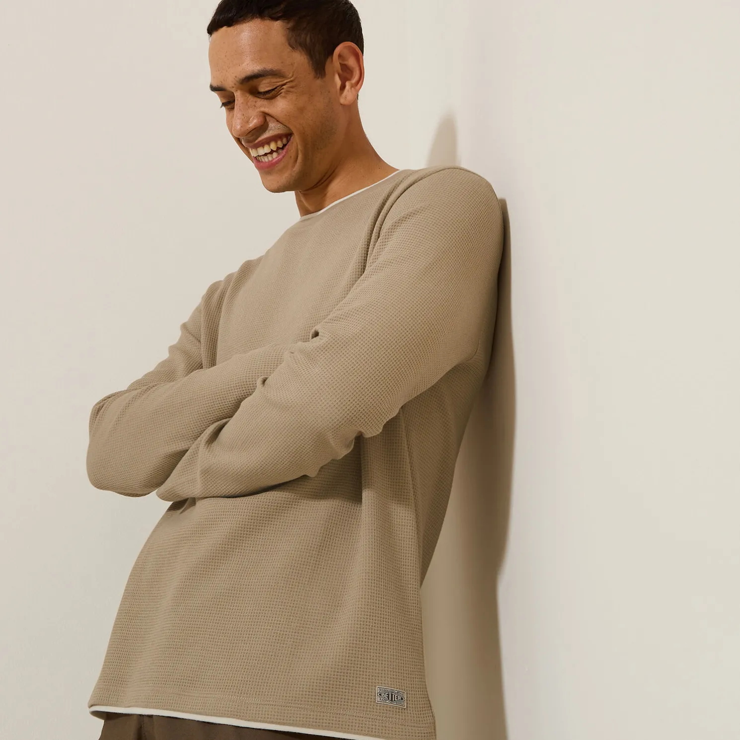 T-shirt met ronde hals in fantasiestof