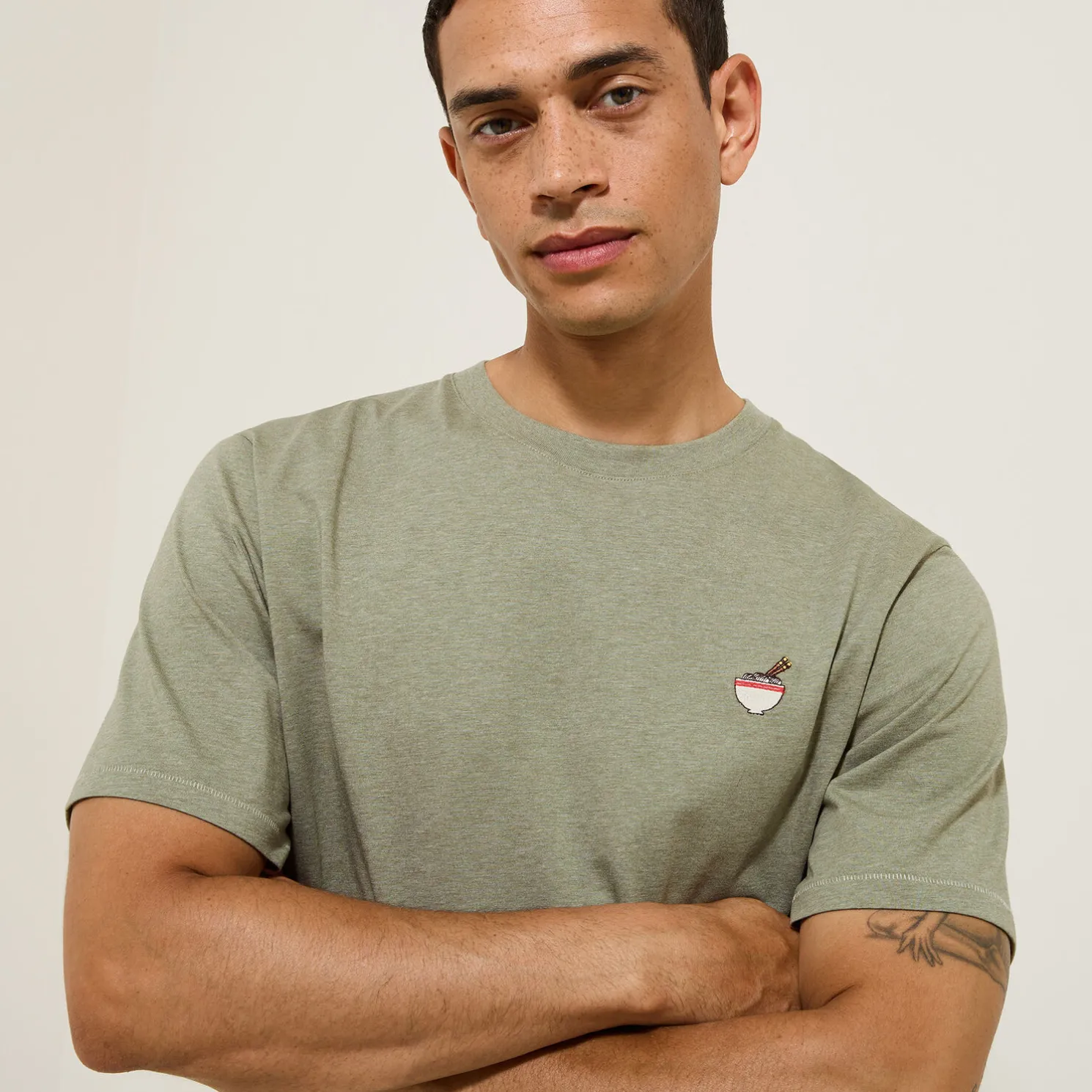 T-shirt van gemêleerd katoenen met ronde hals, ka