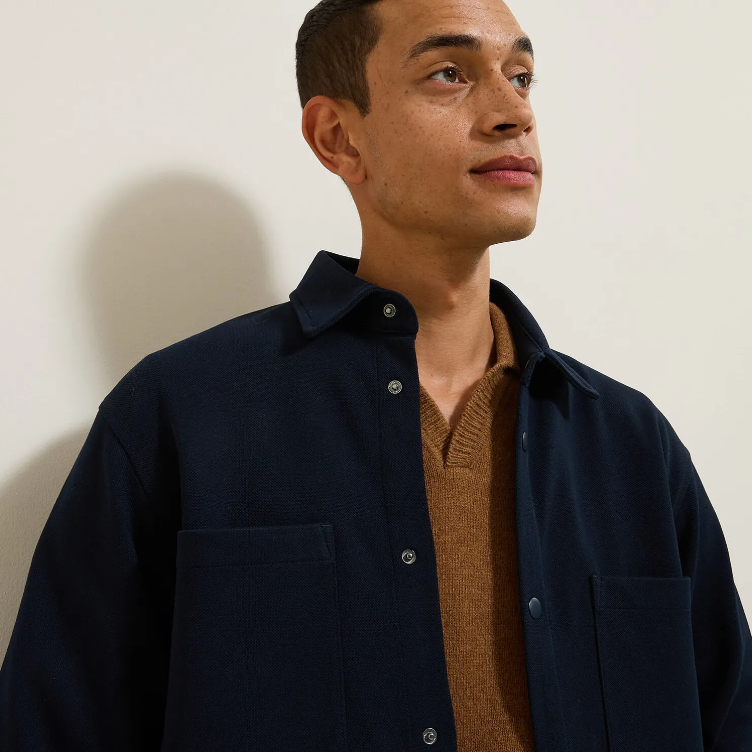 Wollen overhemdjas met hemdskraag